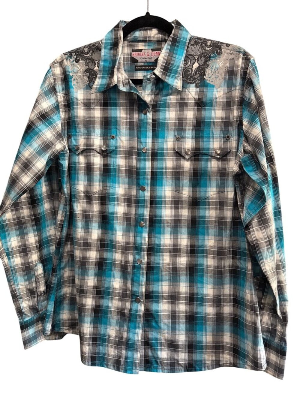 Brooks & Dunn Panhandle Slim Womens Plaid Pearl Snap Button Shirt Size L